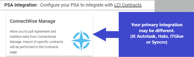 screengrab pointing to connectwise integration your primary integration may be different