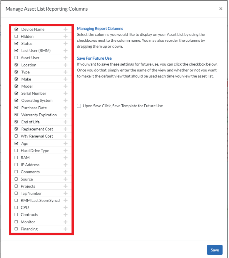 manage asset list