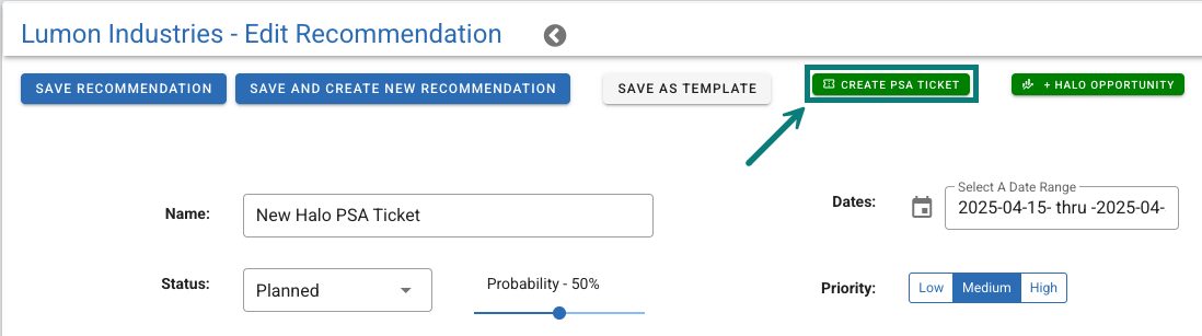 create PSA ticket from recommendation.png