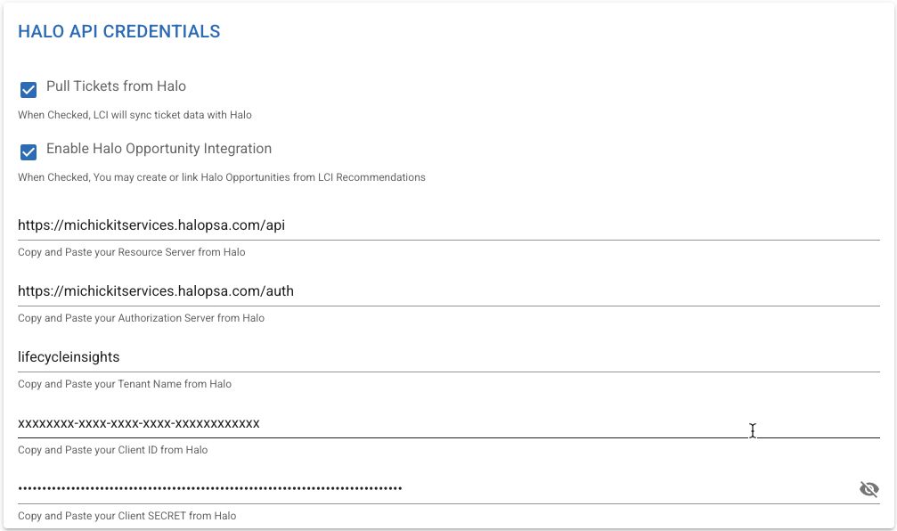 Halo API credentials in LCI - Supplemental integration.png